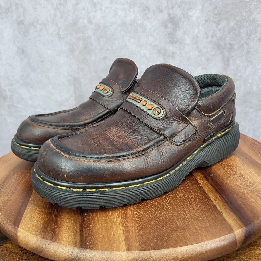 Dr. Martens Loafers Mens 8 Brown Leather Slip On Casual Boat‎ Shoes 9524 England